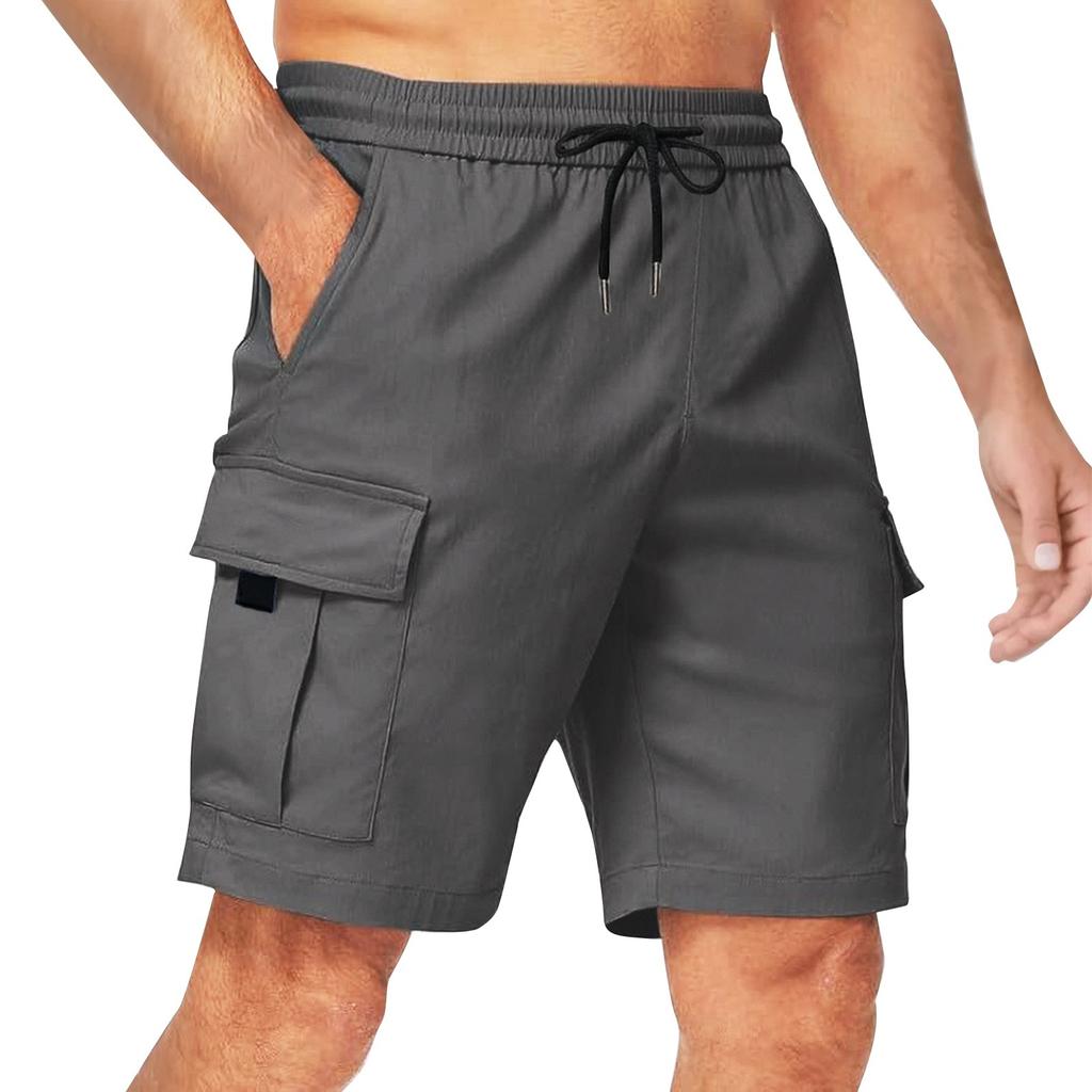 Men's Summer Solid Color Casual Multi-Pocket Sport Cargo Shorts