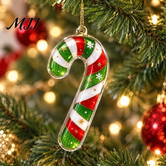 Gift Box Snowflake Ornaments Green Elf Christmas Ornament, 2D Acrylic Red Bell Tree Candy Cane Durable Holiday Gifts Shaped Double Sided Hanging