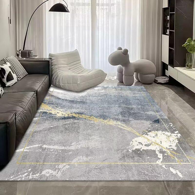 Simple Light Luxury Thickened Crystal Velvet Carpet, Living Room Bedroom Coffee Table Floor Mat, Blue Abstract Ink Carpet