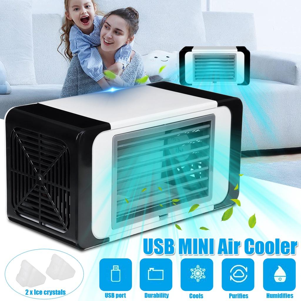 Aer Condiționat Mini Portabil Răcitor de Aer de Uz Casnic Multifuncțional USB Ventilator de Birou cu Aer Condiționat cu 2 Pachete de Cristal de Gheață