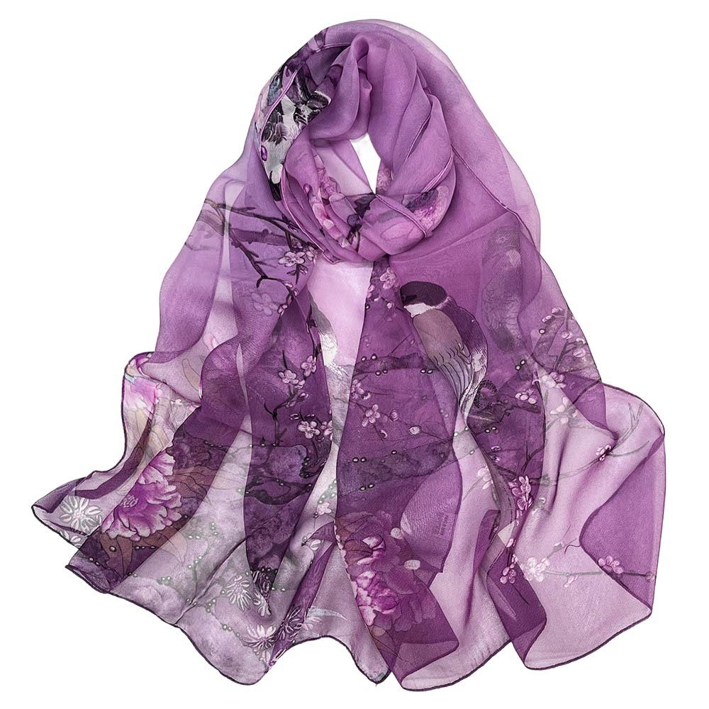 Portable Embroidered Silk Scarf Breathable Sun-Resistant Beach Shawl Silk Smooth Bandana for Women