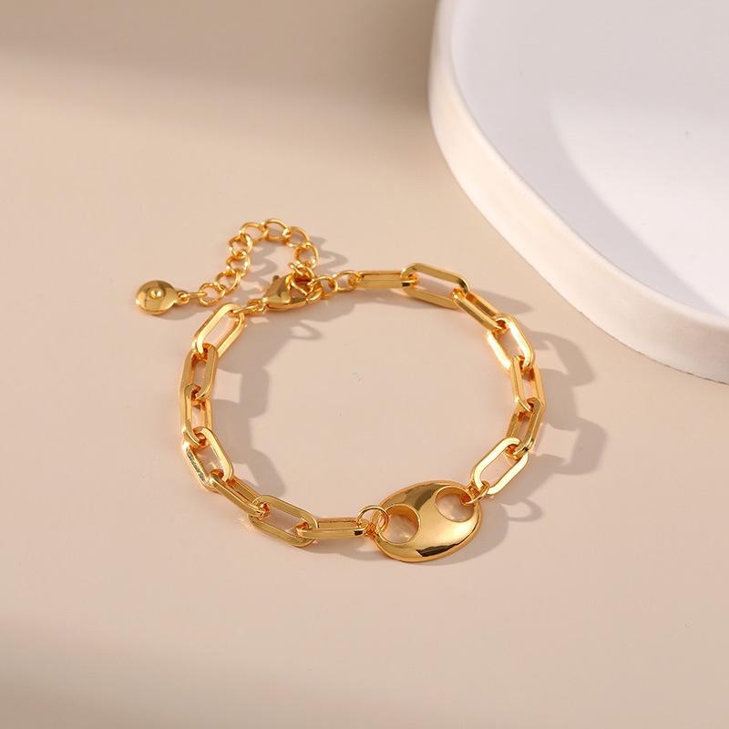 Französische Minimalistische Paperclip-Kette 18 Karat Vergoldet Schweinenase Damen Armband Schmuck