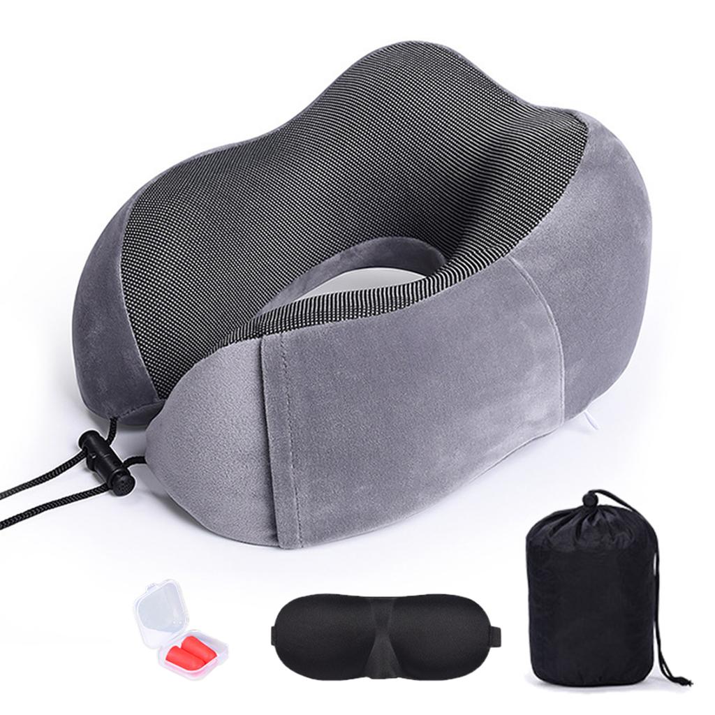 U-Shaped Pillow With Eyemask Earplugs Storage Bag,Travel Memory Foam Neck Pillow,Adjustables Neck Guard Pillow For Home/Travel