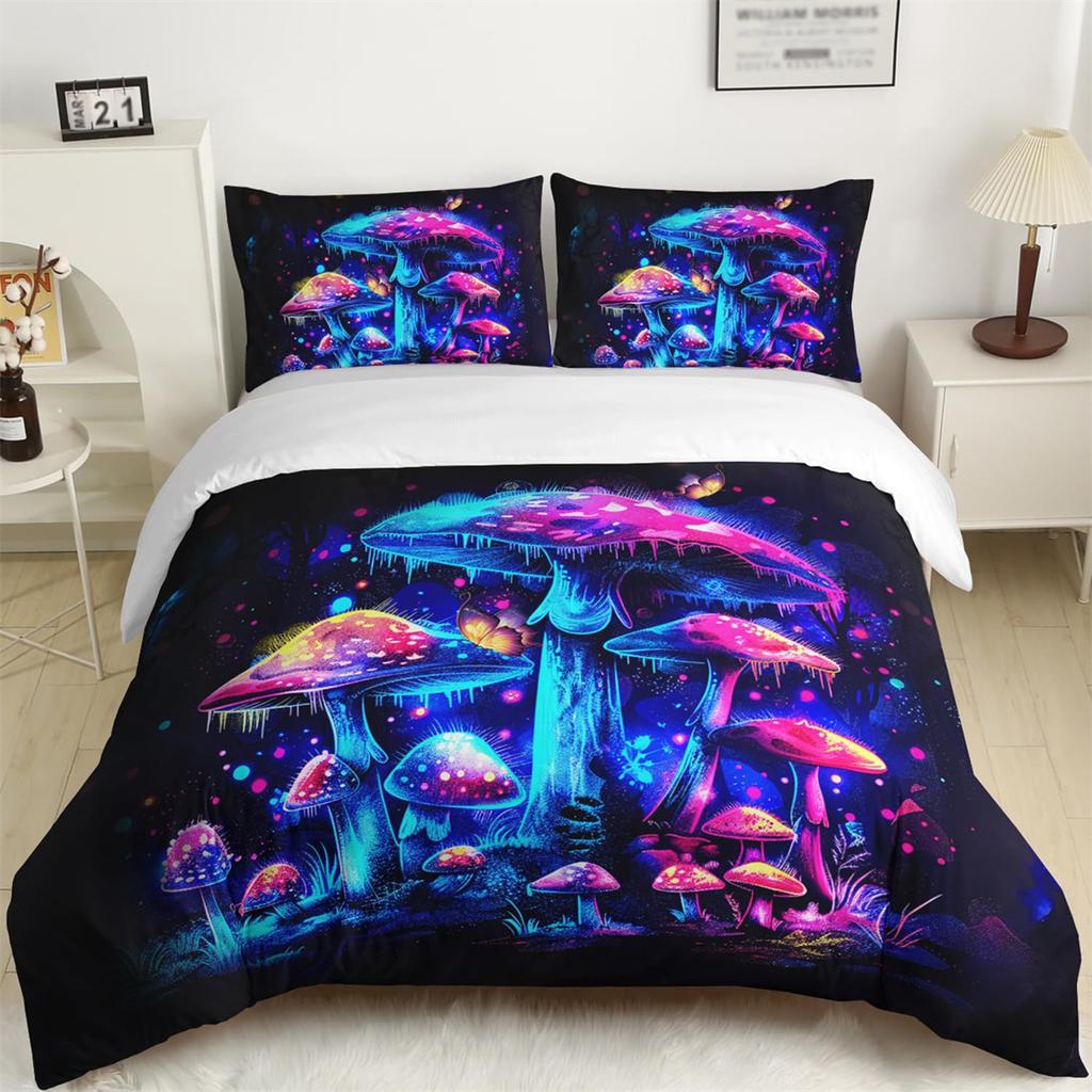 Colorful Psychedelic Mushroom Duvet Cover Comforter Bedding Set for Youth Girls Boys Gifts, Bedding Set With Pillowcase 75*50cm