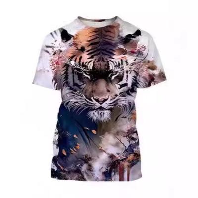 Sommer Rundhals 3D Tiger Muster Bedrucktes Oberteil Modische Lässige Kurzarm Herren T-Shirts
