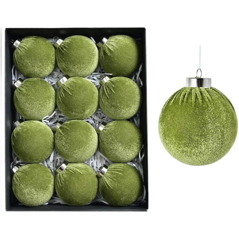 

Tree Decoration Set with Velvet Finished Christmas Balls and Strong Plastic Build Featuring Hanging Loops for Easy Placement