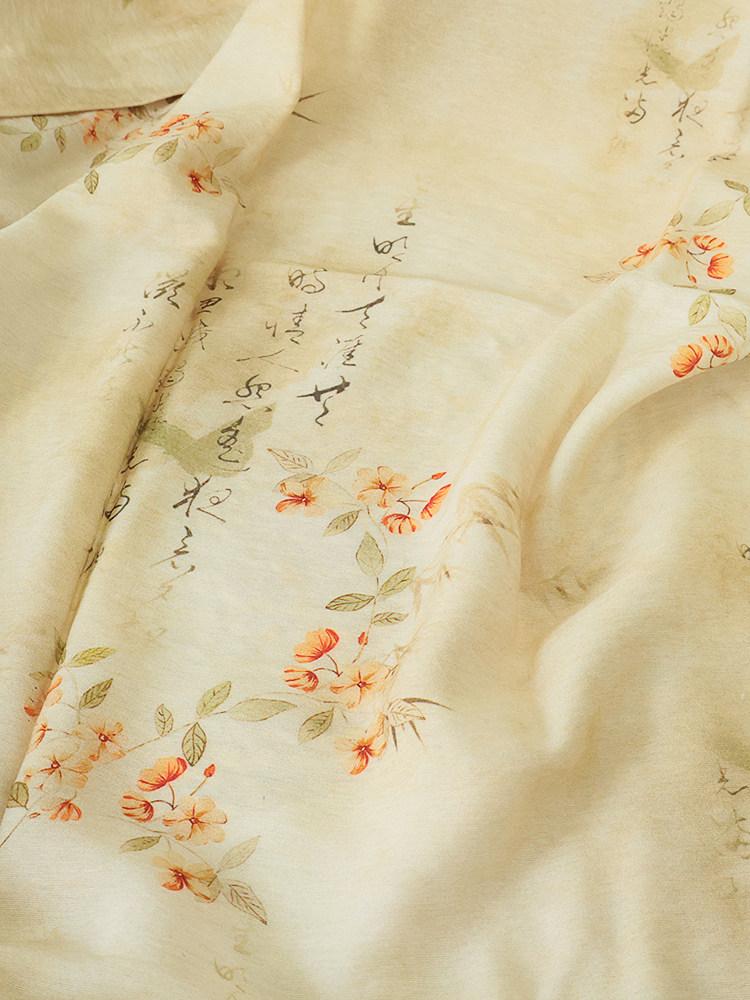 Chinese Style Floral Tencel Linen Fabric Lightweight Printed Cloth for Hanfu Cheongsam Dress Anti Mosquito Pants Garment Mater