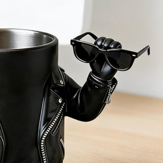 Novelty Coffee Mug for Men Creative Biker Jacket Design 200ml Resin Cup Unique Gift for Coffee Lovers Tea Lovers Birthday Holiday Present