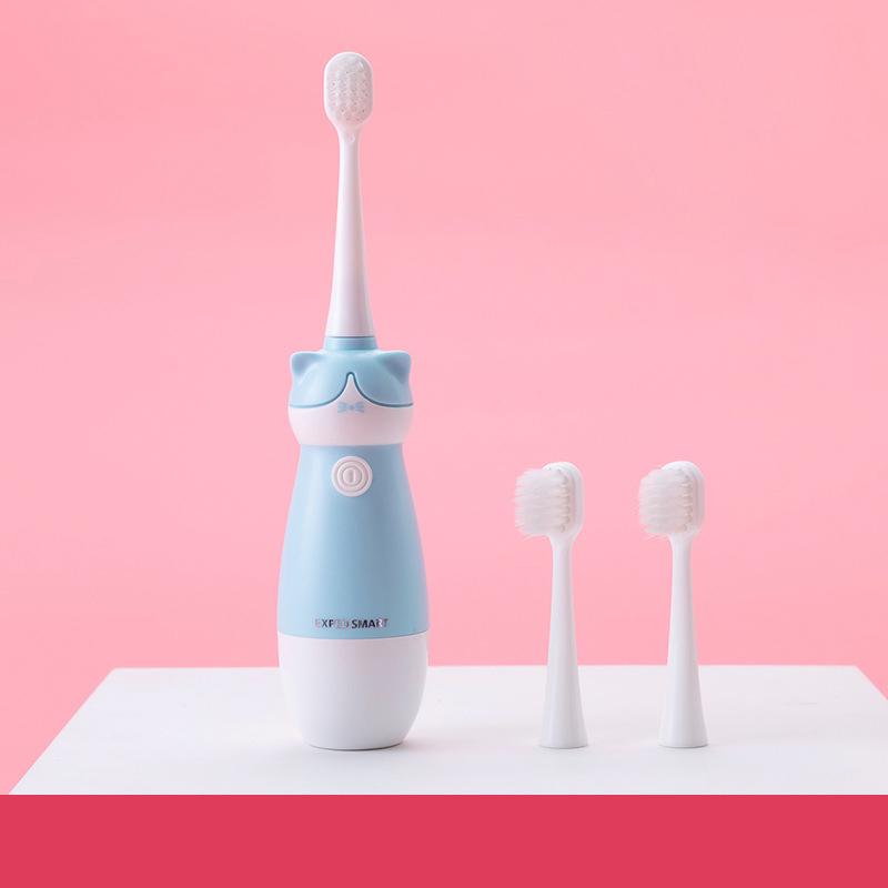 3-12 Anni Spazzolino Elettrico Intelligente a Doppia Frequenza per Bambini Impermeabile Carino Gatto Bambino Sonico