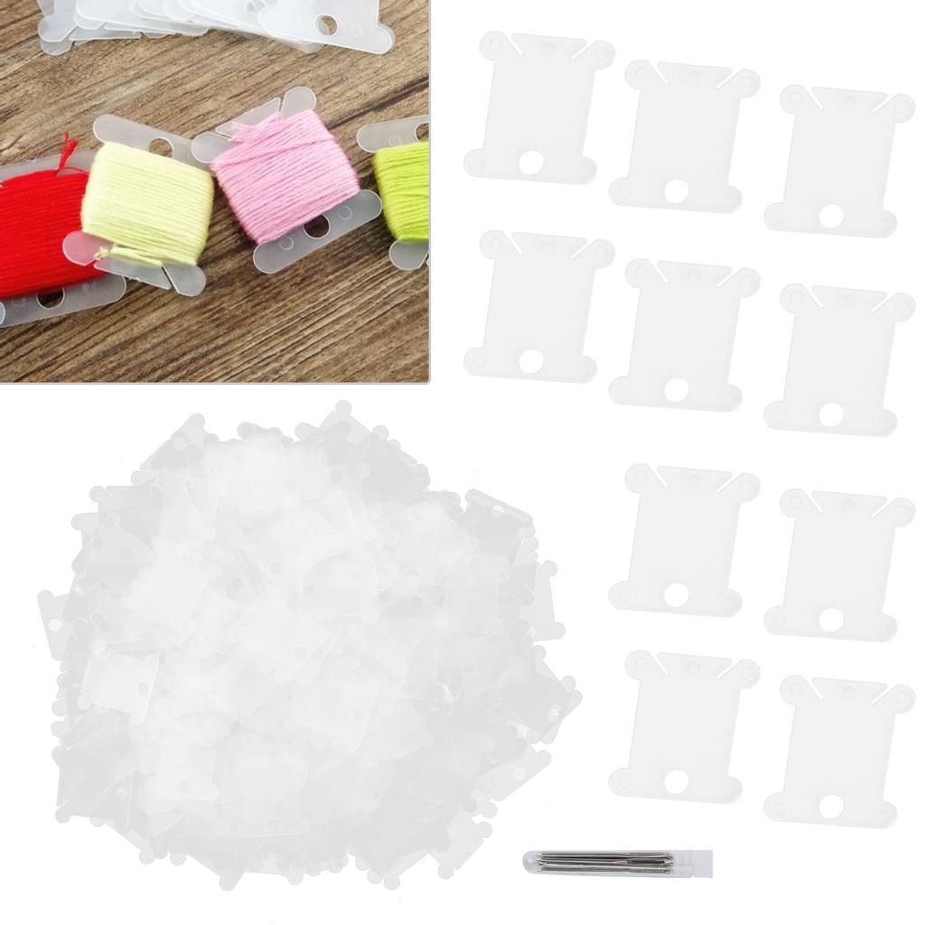 300Pcs Floss Bobbins Plastic Transparent Cross Stitch Winding Plate Embroidery Tools