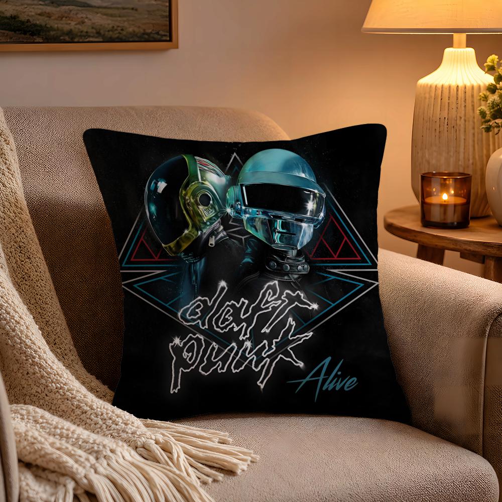 Fashion Rock Band DDaft Punk Pillow Case Soft Plush Cushion Cover Double Print and Invisible Zipper for Sofa Home Car Use