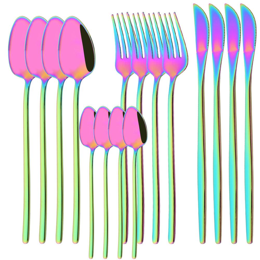 16Pcs Western Black Gold Dinnerware Set Stainless Steel Tableware Flatware Cutlery Set Dinner Knife Fork Spoon Silverware