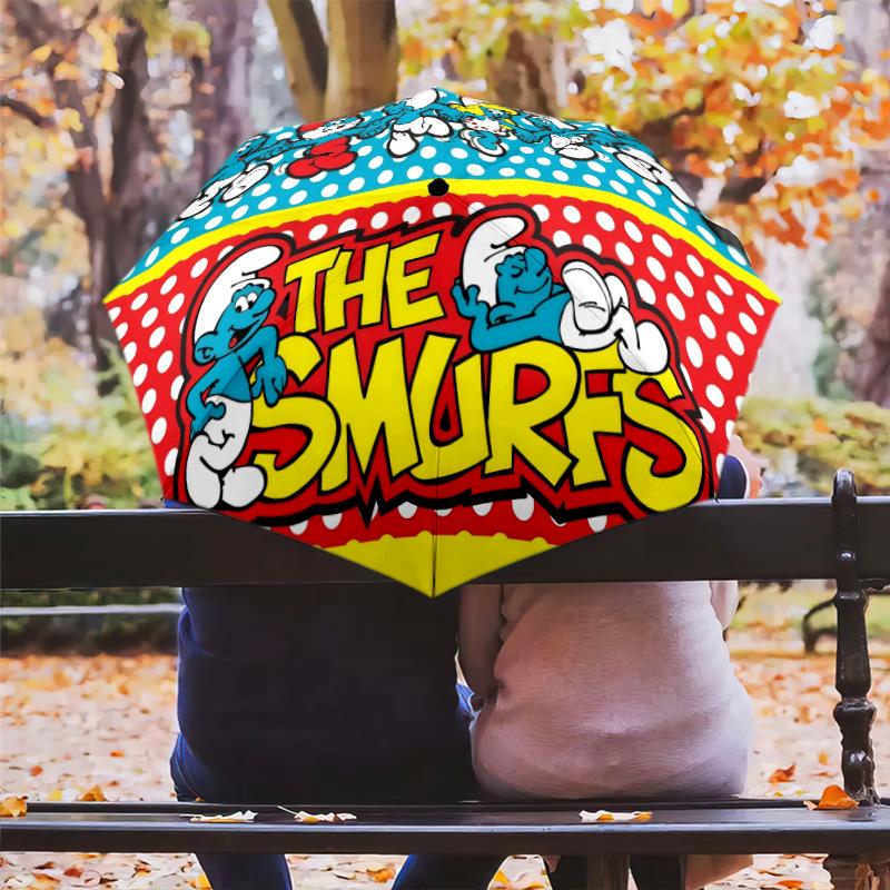 Smurfs Together Folding Umbrella Travel Suitable For All Seasons Three Folds Light Sun Umbrella