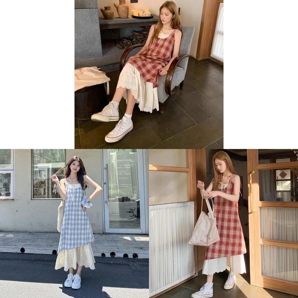 Satin Stripe Summer Dress With Lace Patchwork For Women Casual Elegant Wear