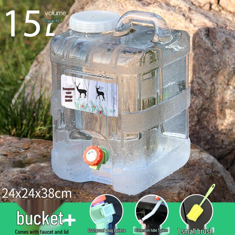 Transparent Outdoor Camping Water Bucket with Faucet and Lid - Food Grade Square Storage Container for Drinking Water