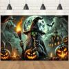 1 Halloween Witch and Black Cat Polyester Background Cloth Suitable for Birthday Studio and Christmas Decoration