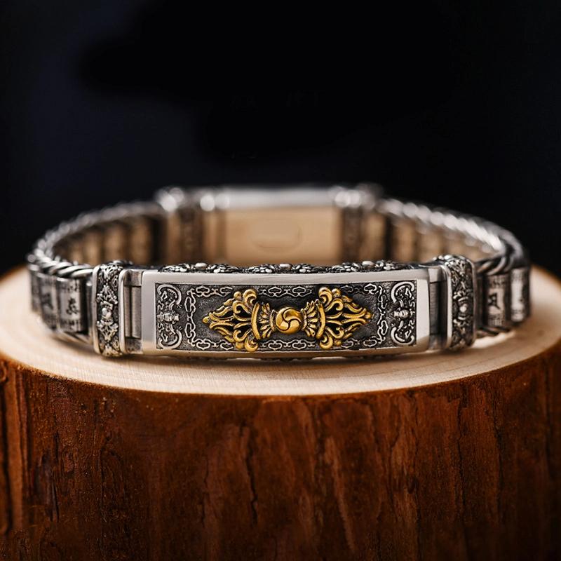 Rotating King Kong Demon Slayer for Men, Mighty and Trendy Retro Six Character Mantra Twister Bracelet