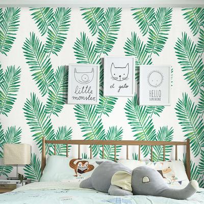 Papel tapiz autoadhesivo de hojas verdes frescas nórdicas, papel tapiz de fondo para habitación y dormitorio, pegatina decorativa para pared de plantas de pared