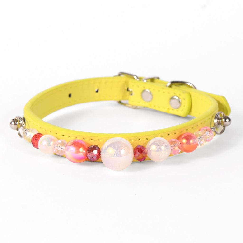 Adjustable Pearl-Decorated Microfiber Pet Collar for Dogs and Cats