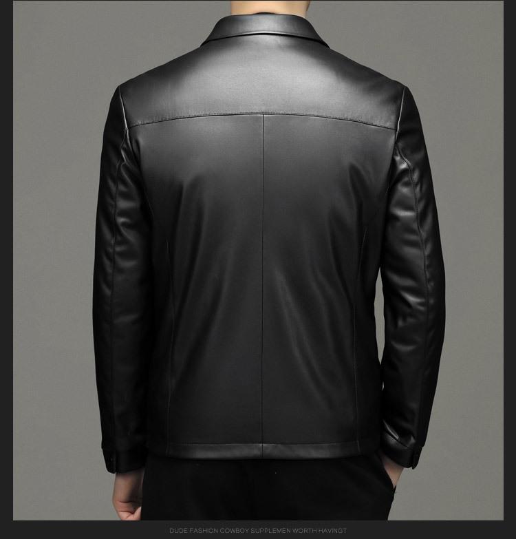 2025 Winter Men's PU Down Leather Jacket: Middle-Aged & Young Business Casual with Lapel