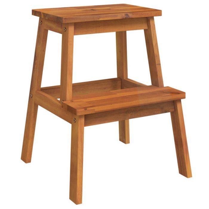 VidaXL Tabouret-escabeau 2 marches 40x38x50 cm Bois d'acacia solide, escabeau, tabouret de bain, escabeau 2 marches en bois 153333