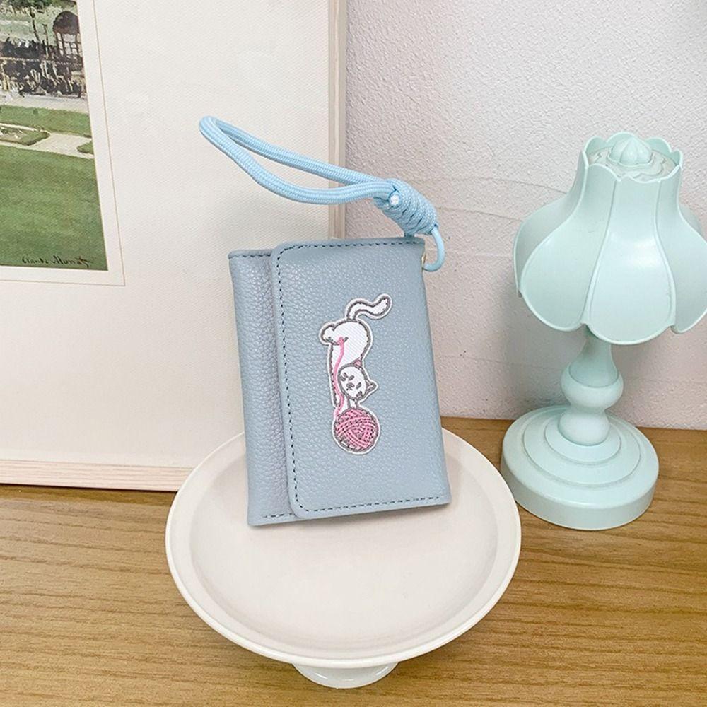 Cute Cat Women Three Fold Wallet Short Student Card Coin Purse Korean Cartoon Money Bag Girls