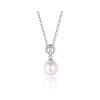 [FANCIME] Genuine Pearl Necklace for Women K14 Gold 7.5~8mm Single Natural Freshwater Pearl Zirconia Pendant with Silver Chain For Ceremonies,