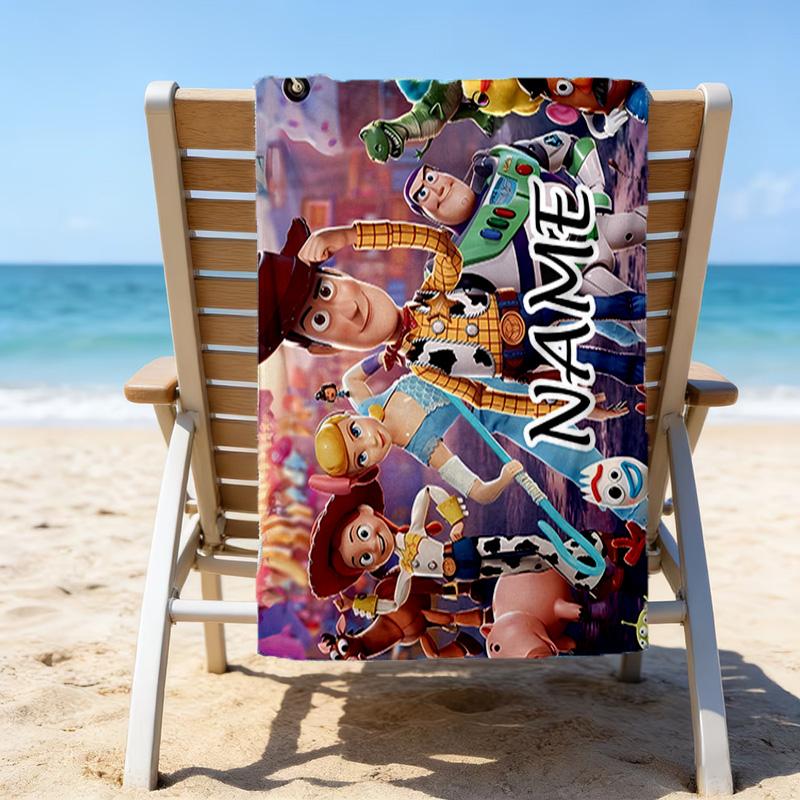 1pc Toy Story3 Beach Towel with Custom Name, Beach/Swimming/Bath/Picnic/Camping Towel, Suitable for Seaside Beaches