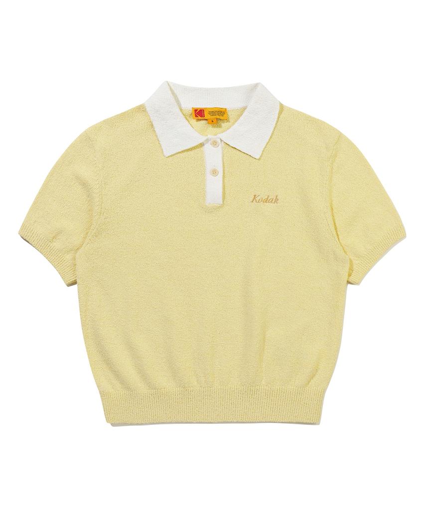 KODAK Collar Contrast Boucle Short Sleeve Knit Women'S Yellow
