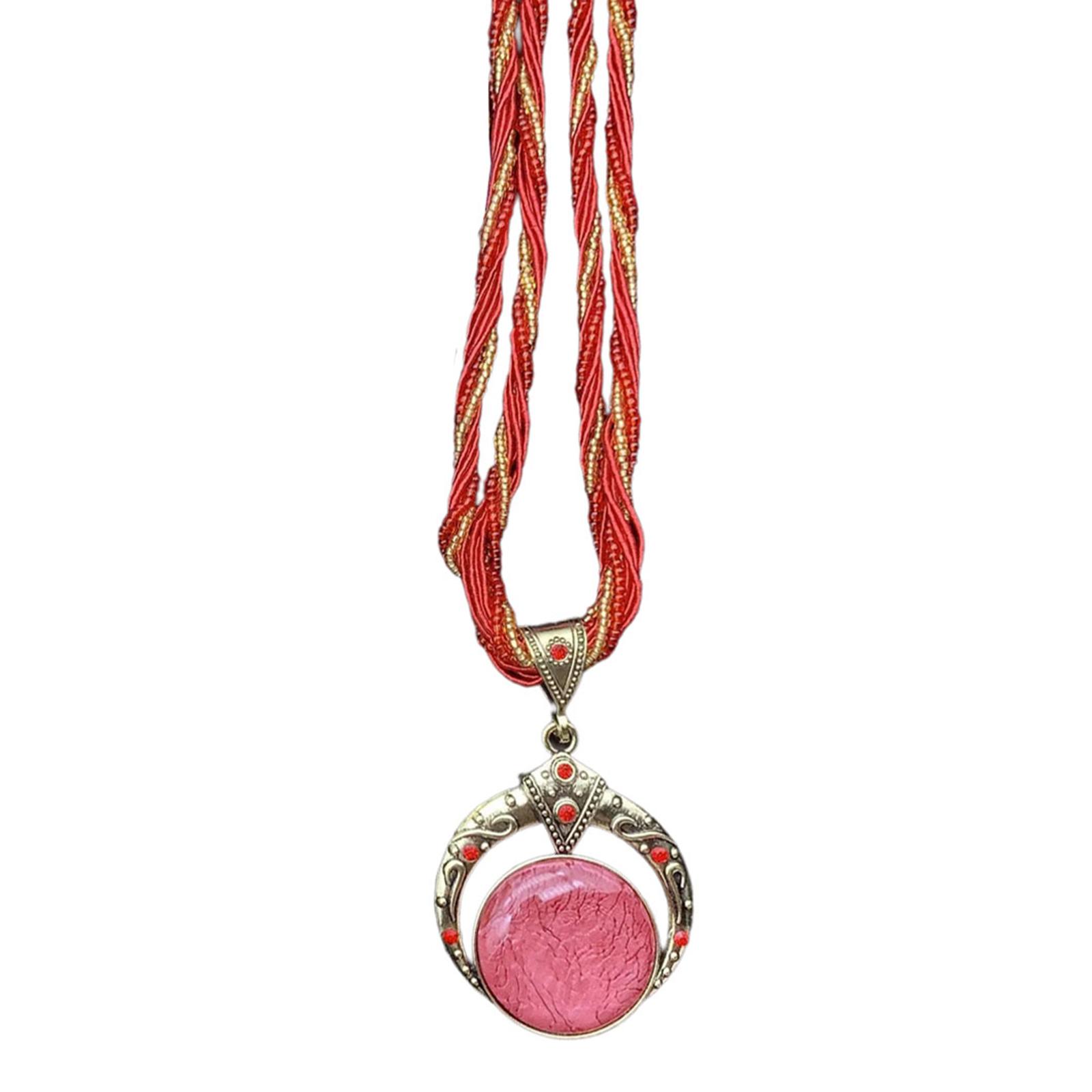 

Богемные стили Ожерелье из бусин с уникальными каменными бусинами Портативное для повседневных нарядов и фестивальной декорации красный