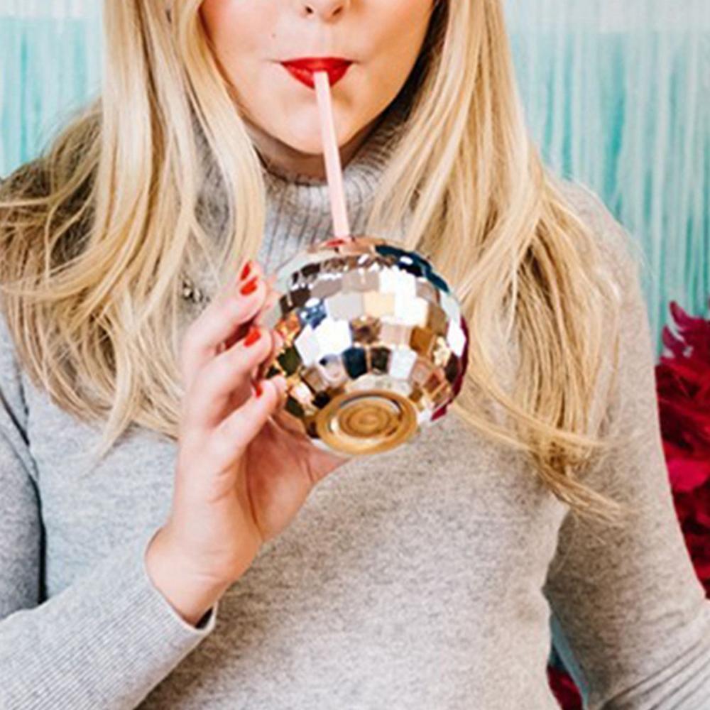 Drink Glitter with Straw Sparkly Wine Goblets Cocktail Bar Tools Disco Ball Cup