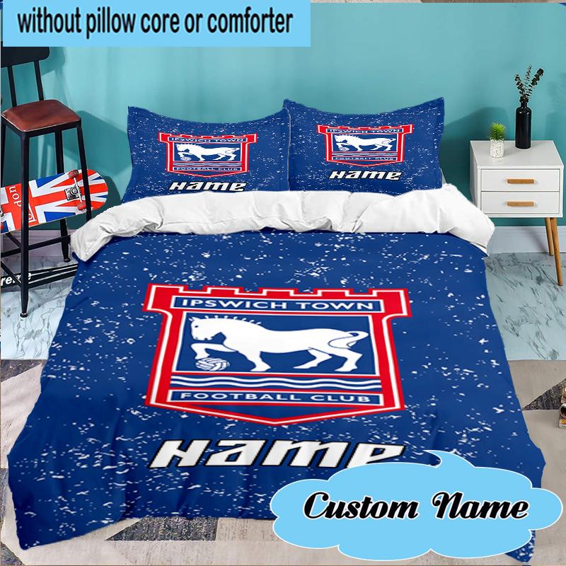Custom Name Ipswich Football Crest Bedding Set 3pcs, Bedding Set Including 1pc Duvet Cover And 2pcs Pillowcases for Bedroom, Dormitory Gift