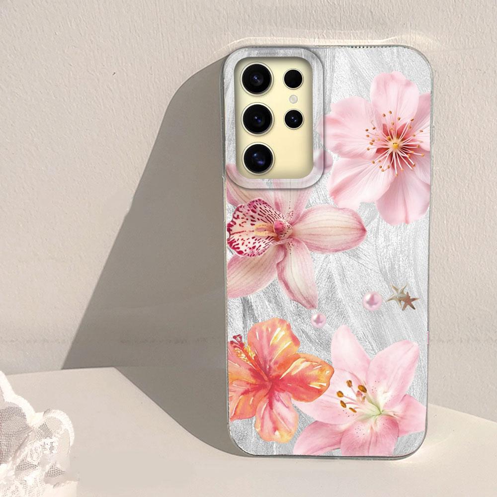 Pink Lily Flower Hard Back Print For Samsung Galaxy S25 Ultra S26 S23 S24 Plus S21 FE S22+ S26+ Shockproof Cover Phone Case Girl