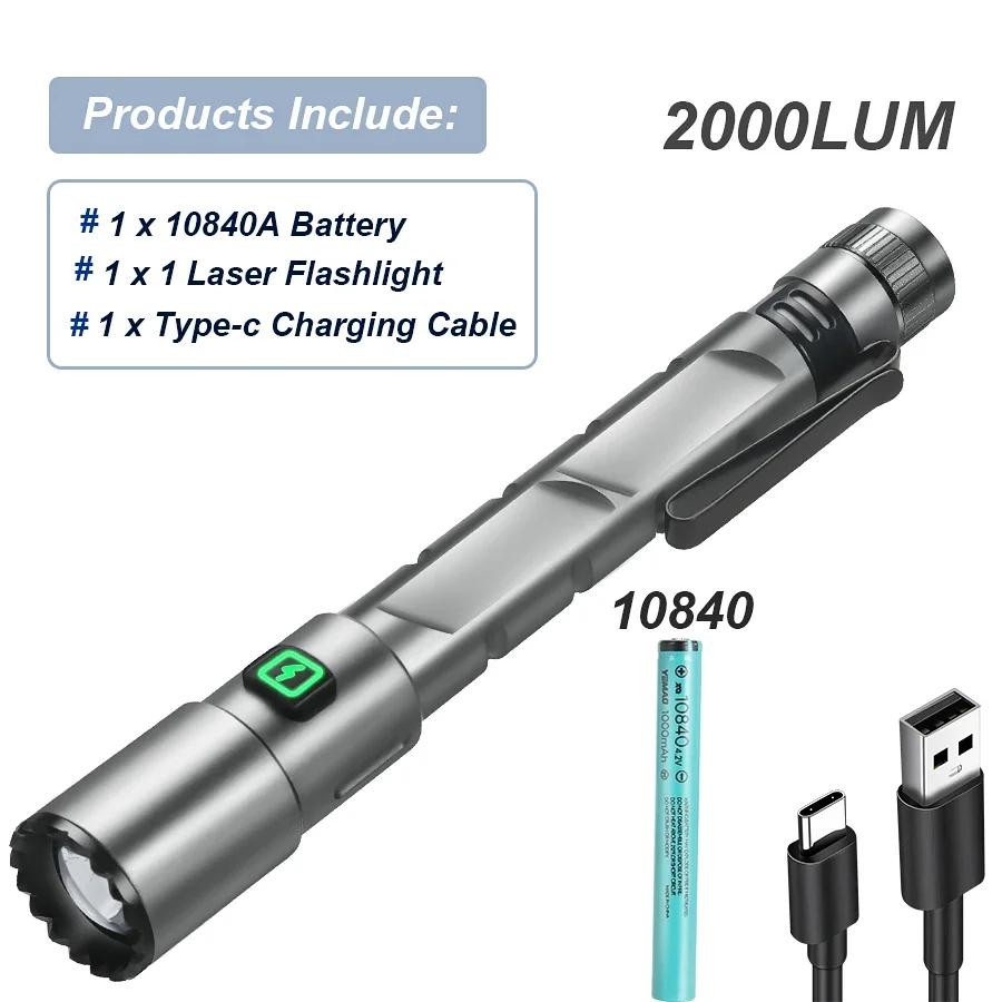 Mini Portable LED Flashlight Built-in Battery Torch With Pen Clip Tail Magnet USB Rechargeable Outdoor Camping Fishing Lantern