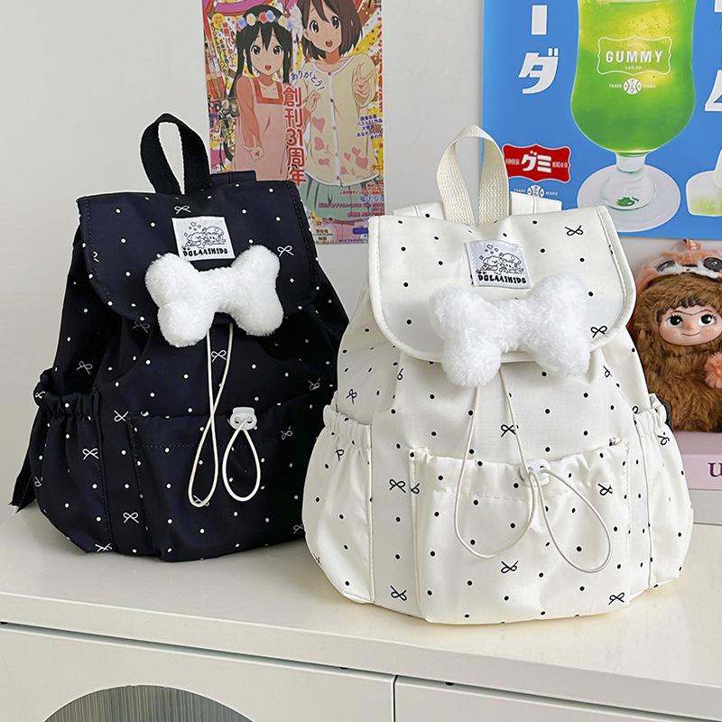 Schoolbag Japanese high-value atmosphere polka dot bow trend backpack girls go out drawstring lightweight foreign style backpack