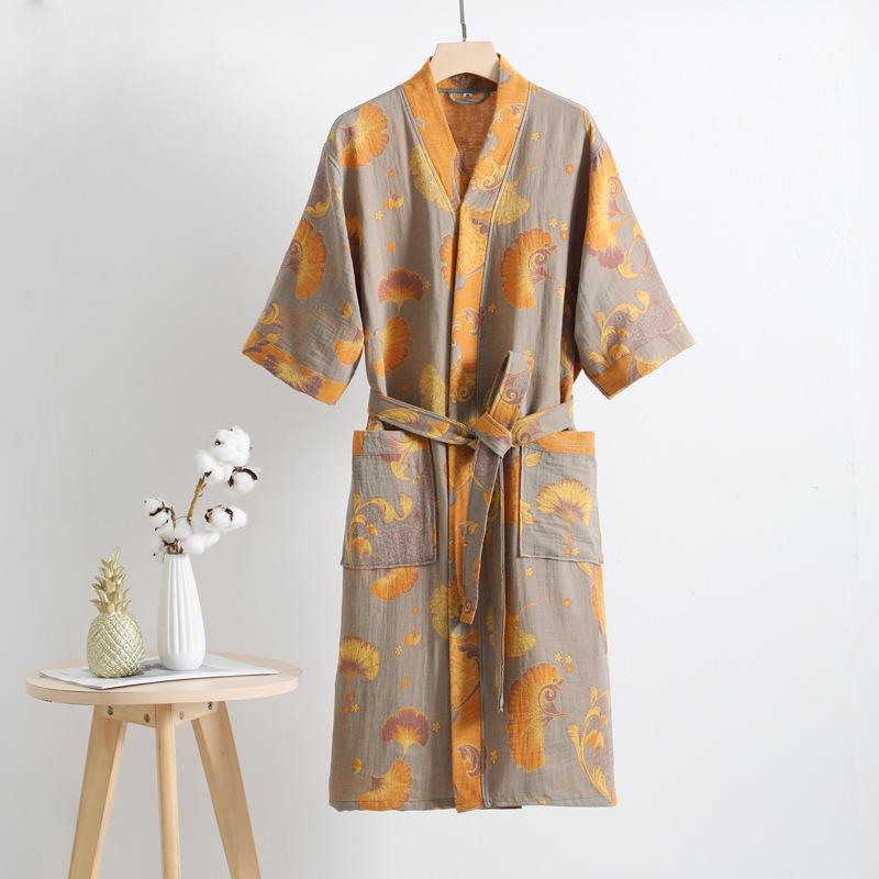 Pure Cotton Double Layer Gauze Bathrobe - Class A Spring/Summer, Thin, Water-Absorbent, Quick-Drying Yukata for Couples