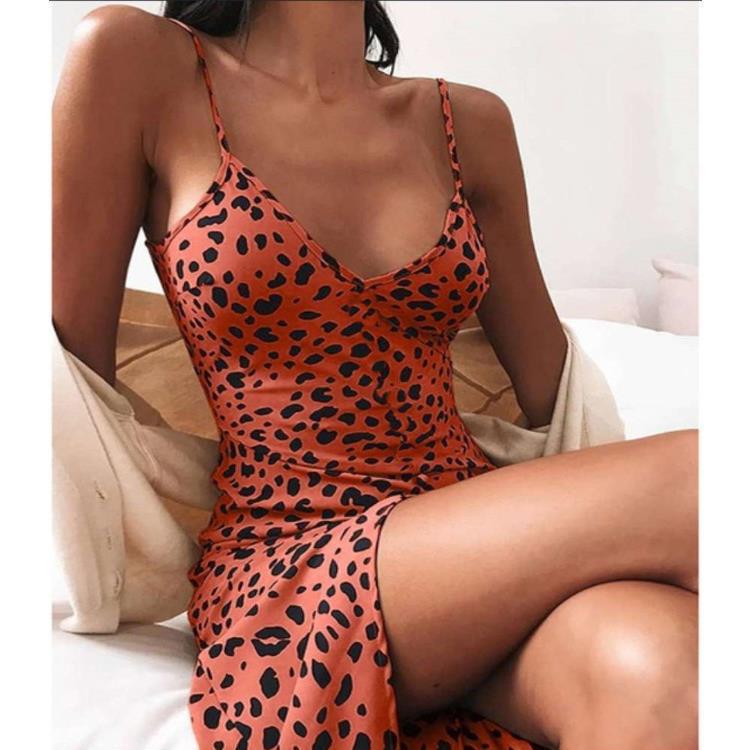 2025 Spring/Summer Leopard Print Slim Fit Spaghetti Strap Dress