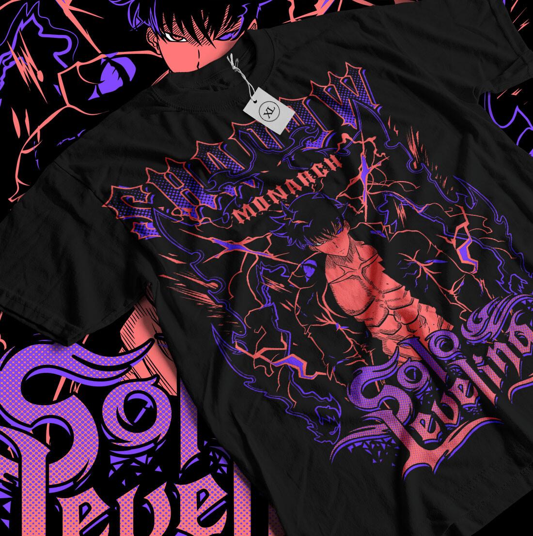 Solo Leveling T-shirt Sung Jinwoo Horror Anime Manga Black Gifts Shirt All Size S