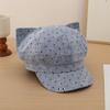 Polka dot cat ear octagonal hat women's fashion versatile square face show face small newsboy hat beret painter hat