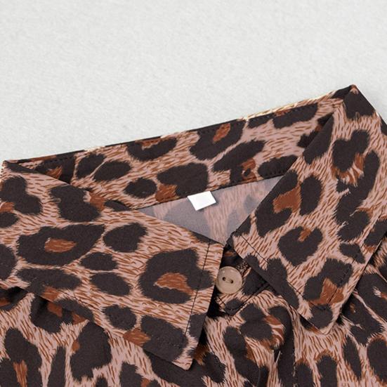 Turn-down Collar Shirt Lightweight Plus Size Leopard Print Shirt Top Streetwear