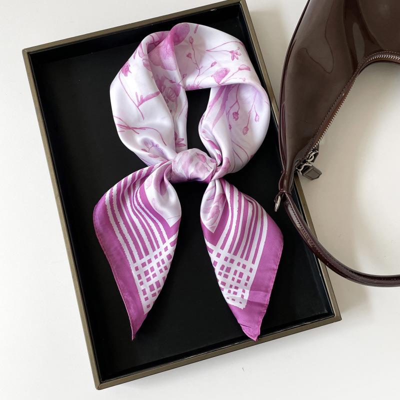 Fresh Floral Print 70 Silk Scarf Square Scarf Women'S Scarf Temperament Versatile High Sense Fashion Thin Silk Scarf
