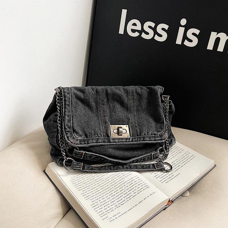 Retro casual denim tas dames nieuwe stijl ketting schoudertas grote capaciteit forens tote bag