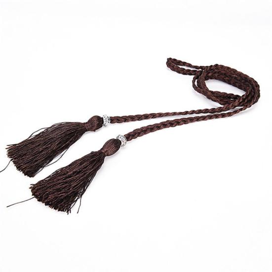 Fashion Women Thin Skinny Waistband Weave Braided Tassel Belt Dress Accessory