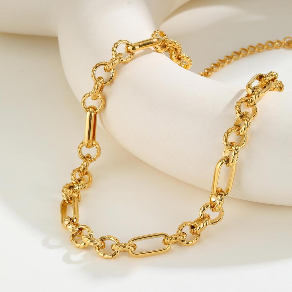 Ladies Stainless Steel Twist Ring Simple 18K Gold Necklace Bracelet Set 2260
