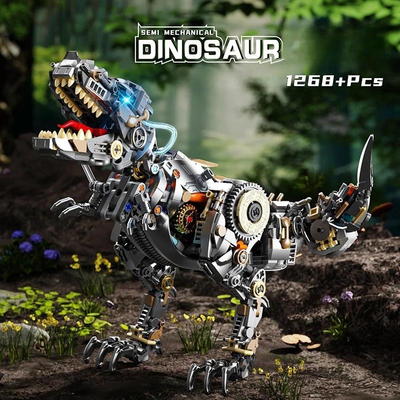 Mechanical T-Rex Skull Building Blocks Creative Technical MOC Model Kit STEM Educational Construction Toy for Adults Kids Gift