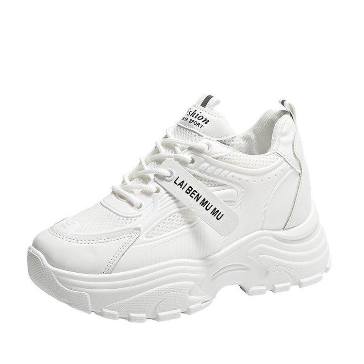 Autumn and winter new heightening shoes platform sports shoes solid color round head casual inner heightening dad shoes