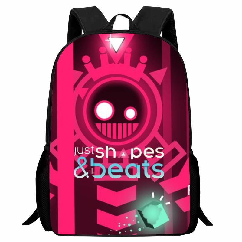 Printed Shapes Rhythm Just Shapes & Beats School Bag, Cartoon Action Backpack for Men and Women