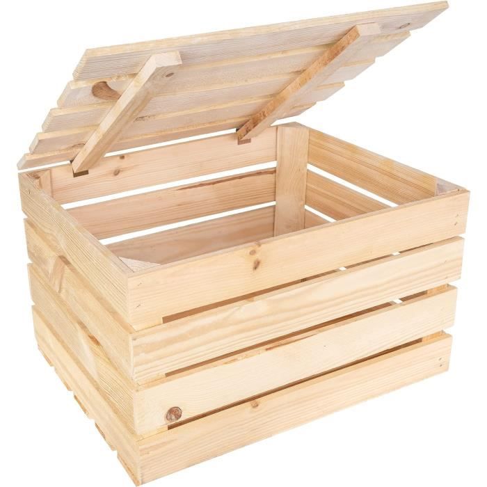 Coffre en Bois - CREATIVE DECO - Vintage - 50 x 40 x 30 cm - Avec Couvercle - Bois Naturel