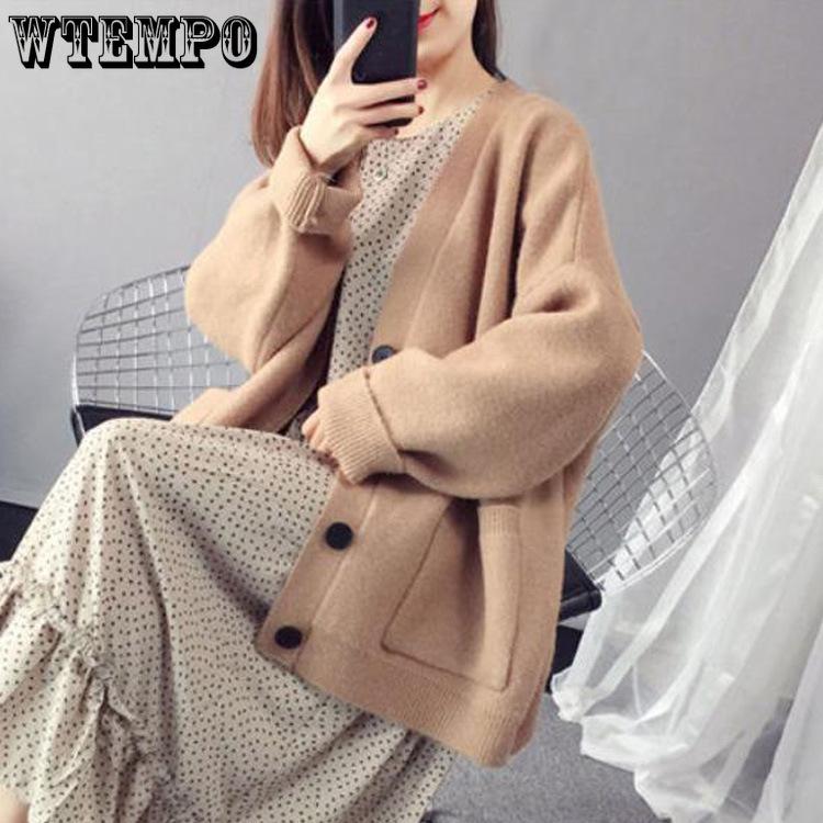 Women's Cardigan Jacket Long Sleeved Knitted Top Spring Outfit Loose Single Breasted V-neck Sweater