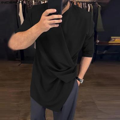 Übergroße Herren V-Ausschnitt Kurzarm Einfarbig Lässig Locker Unregelmäßige T-Shirts Tops